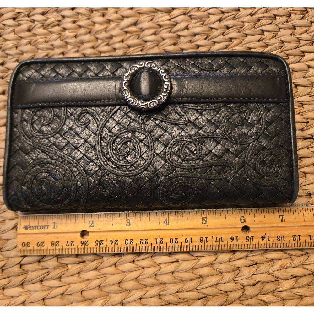 Black Leather Brighton Ferrara Folio Wallet Woven Texture Silver Accents *READ - Picture 10 of 11